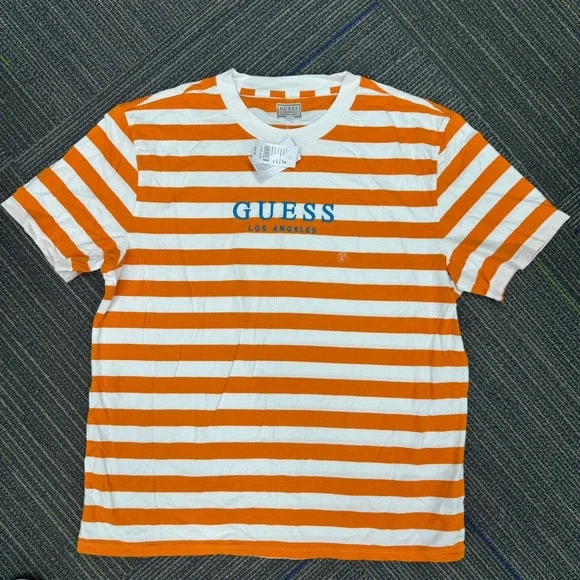 Guess Los Angeles‎ Orange White Stripe T Shirt Mens Size L - Picture 2 of 6